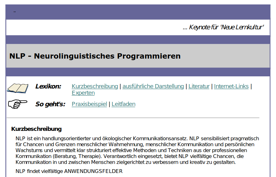 NLP. Keynote zum Neurolinguistischen Programmieren von Walter Schoger